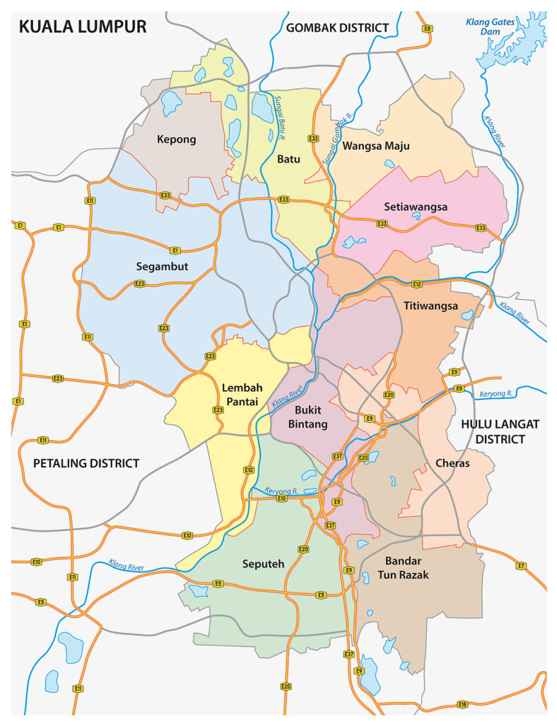 マレーシア市内の11の地区